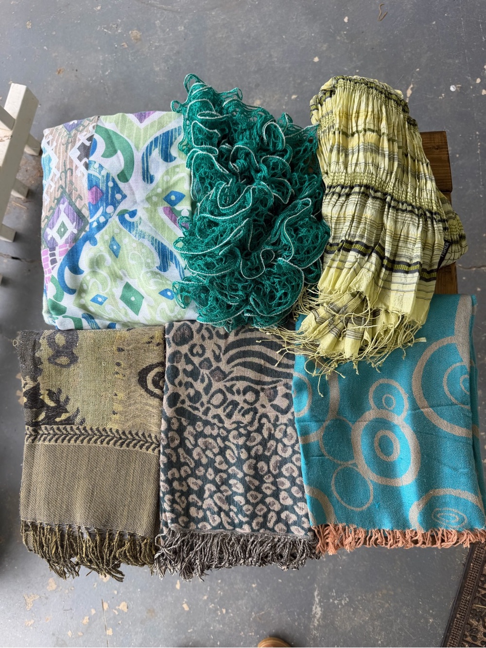 Mixed Scarf Bundle - Teal, Green, Yellow, Olive, Turquoise